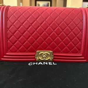 Chanel Red Boy Shoulder Bag with Iconic Quilting